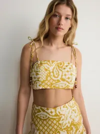 musztardowy-bawelniany-top-z-wiazaniami-reserved-xs