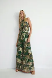 zielony-wzorzysty-kombinezon-z-wiazaniem-na-szyi-warehouse-s