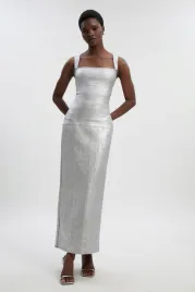 srebrna-metaliczna-sukienka-bandazowa-maxi-karen-millen-m