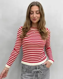 czerwony-sweter-w-paski-pieces-xl