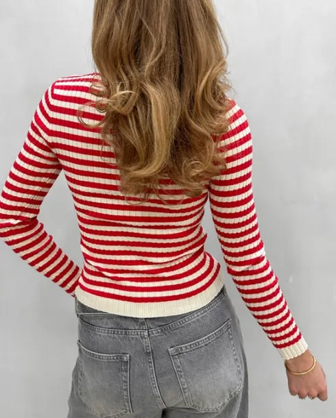 czerwony-sweter-w-paski-pieces-xl-marka-pieces