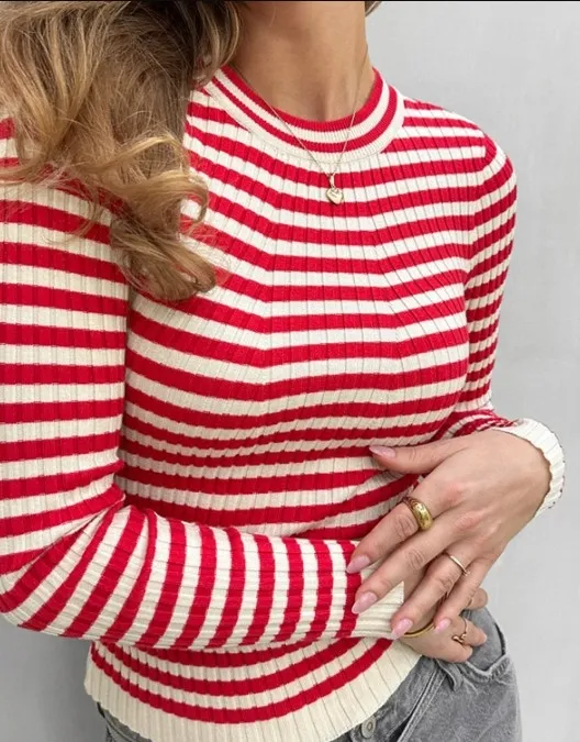 czerwony-sweter-w-paski-pieces-xl-stan-nowy