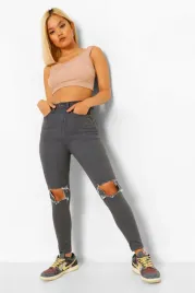 c1c113-szare-spodnie-jeansowe-z-wysokim-stanem-i-z-dziurami-boohoo-l