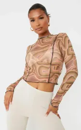 c9c218-brazowy-siateczkowy-top-z-abstrakcyjnym-wzorem-prettylittlething-xxs