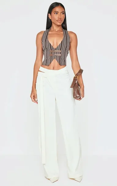 brazowy-top-w-paski-prettylittlething-m-rozmiar-m
