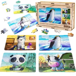 drewniane-puzzle-4w1-zwierzeta-ukladanka-zestaw-krowka-piesek-panda-pingwin