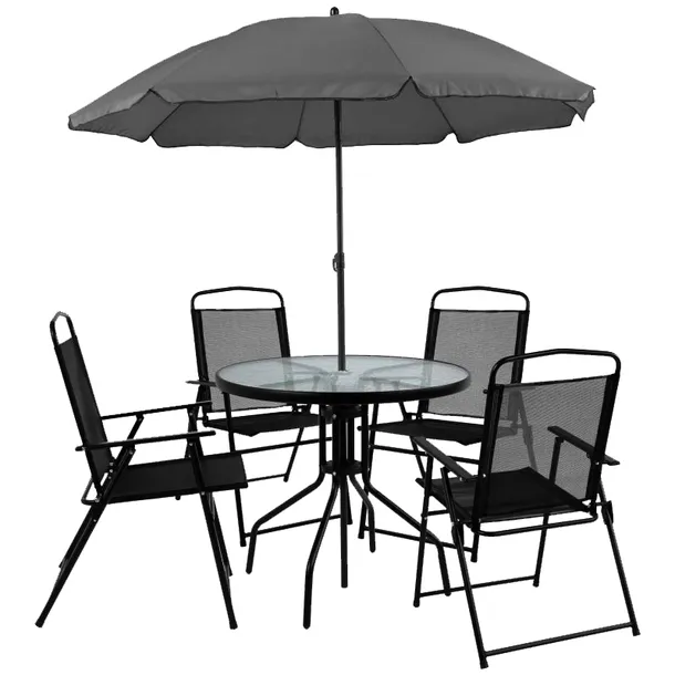KOMPLET MEBLI OGRODOWYCH BALKON OGRÓD TARAS STÓŁ PARASOL CHILE 4OS CZARNY