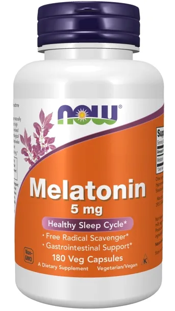 NOW FOODS MELATONIN 5MG 180 VCAPS SEN ODPOCZYNEK RELAKS JETLAG MELATONINA