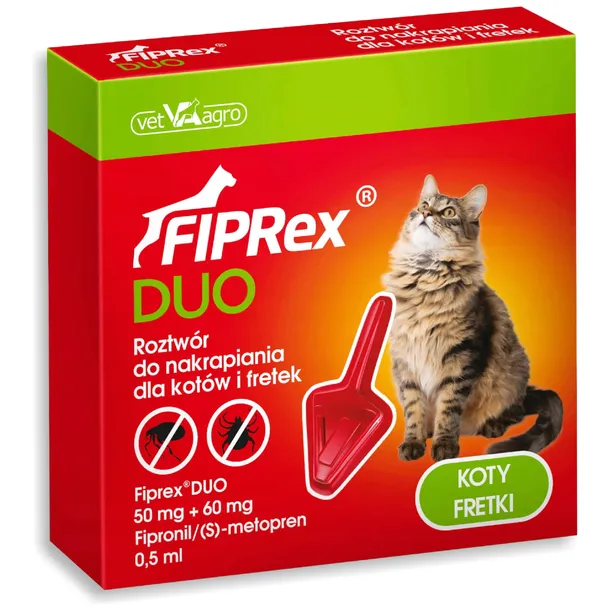 FIPREX DUO KROPLE NA PCHŁY I KLESZCZE DLA KOTA I DLA FRETKI pipeta 1szt