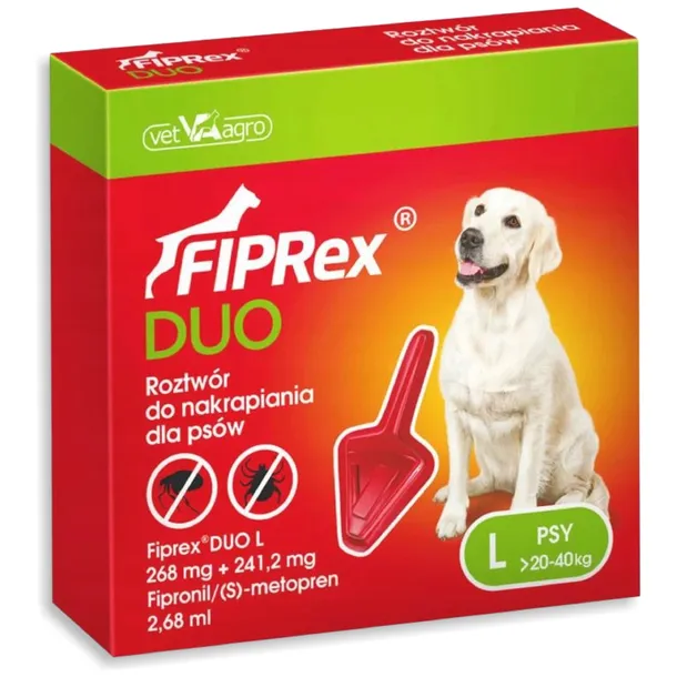 FIPREX DUO L dla psa 20-40 kg Krople na PCHŁY KLESZCZE