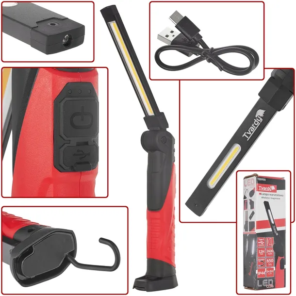 Lampa warsztatowa T00950 TVARDY z magnesem LED COB 5W+3W 2600mAh 650lm IP44