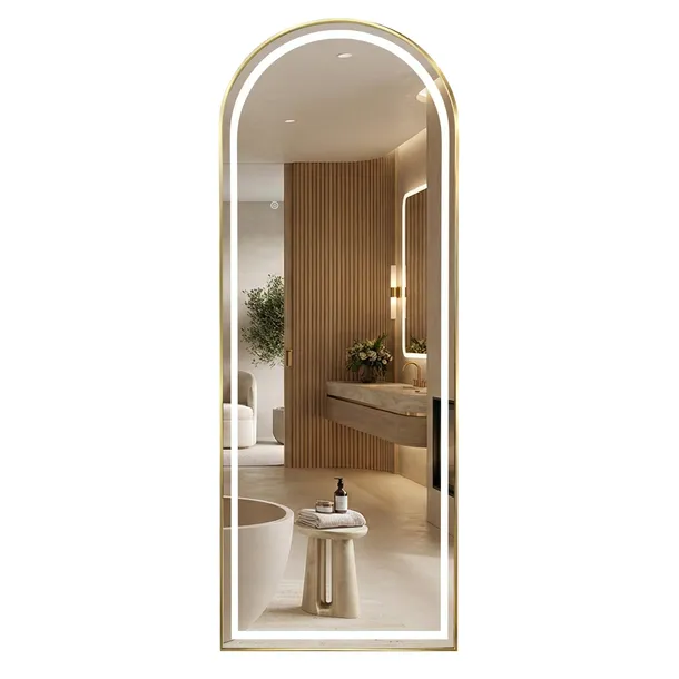 LUSTRO STOJĄCE WISZĄCE LED OWALNE ZŁOTO SZCZOTKOWANE REA ORBIT 60x170 cm