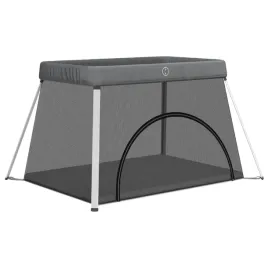 kojec-dla-dziecka-z-materacem-ciemnoszary-lniana-tkanina