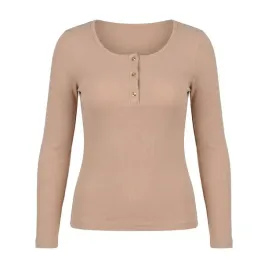 bluzka-damska-bezowa-prazkowana-z-dlugim-rekawem-i-guzikami-one-size