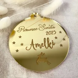 piekna-zlota-bombka-pierwsze-swieta-imie-logo-lustro-choinka