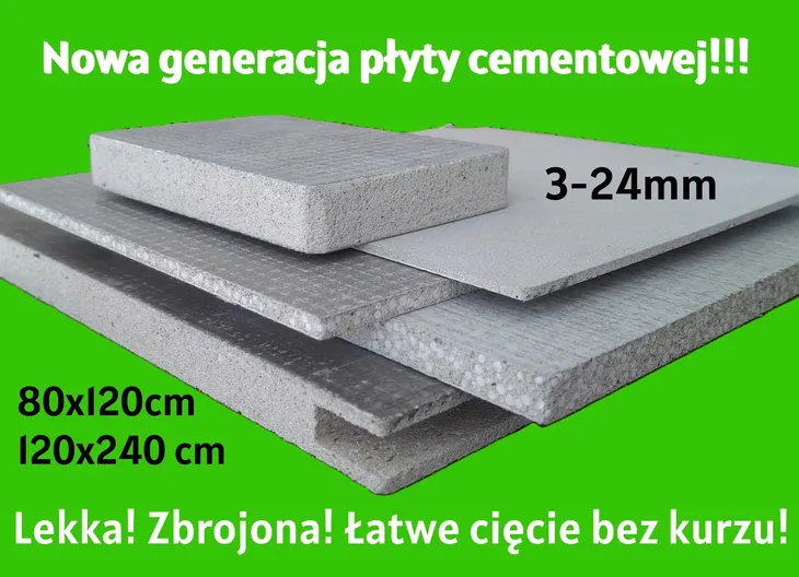 Płyta cementowa 9mm 120x240cm Lekka Zbrojona! Szybka praca! Elewacje Ściany