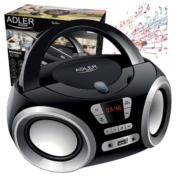 Radio Boombox Odtwarzacz CD MP3 USB FM Przenośne na Baterie Sieciowe AUX
