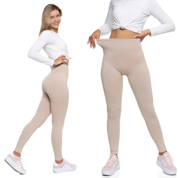 Legginsy Prążkowane Damskie z Wysokim Stanem Modne Sportowe MORAJ L/XL