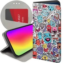 etui-z-klapka-do-honor-90-lite-5g-wzory-doodle-zwierzeta-potwory-rysunki