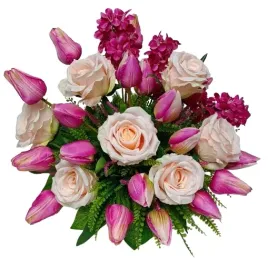 stroik-wiazanka-grob-cmentarz-kwiaty-tulipany-hiacynty-roze