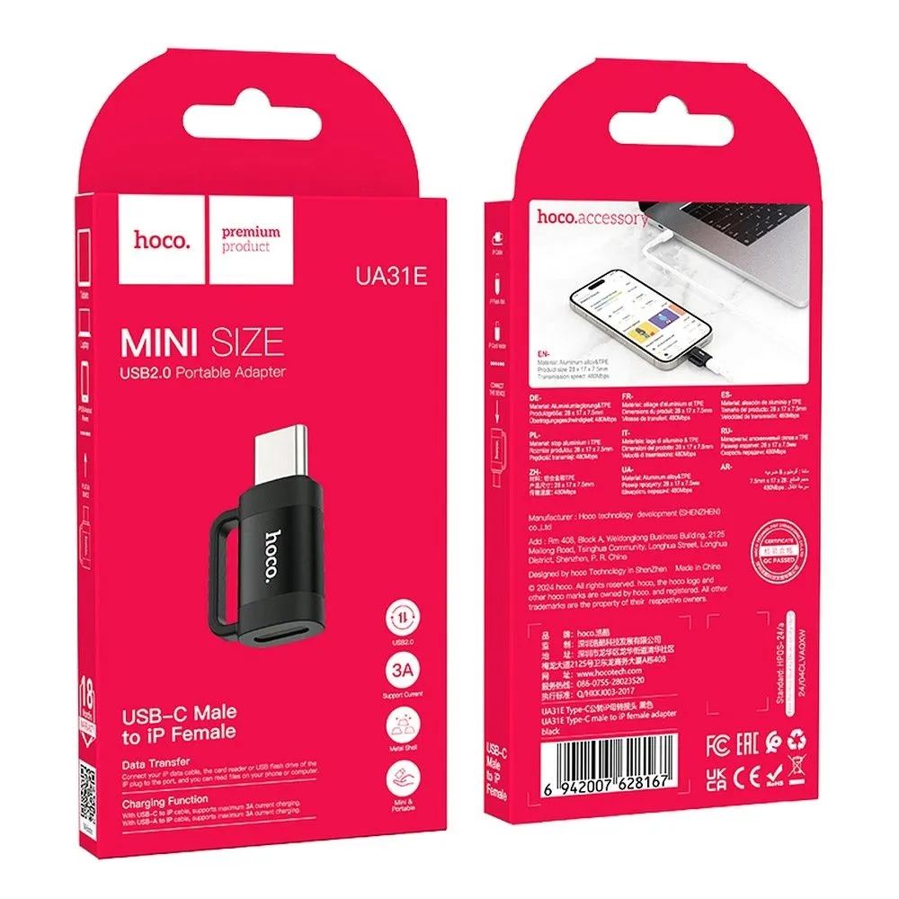 adapter-otg-usb-c-do-lightning-hoco-3a-ua31e-czarny