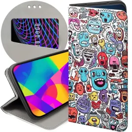 etui-z-klapka-do-xiaomi-13t-wzory-doodle-zwierzeta-potwory-rysunki-futeral