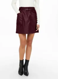 bordowa-skorzana-spodnica-z-paskiem-only-xs