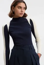 czarny-prazkowany-dzianinowy-top-z-dlugim-rekawem-karen-millen-xs