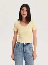 zolty-damski-t-shirt-slim-fit-reserved-s