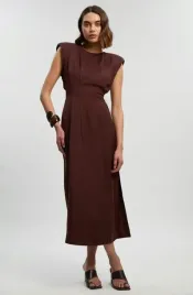 brazowa-sukienka-midi-z-marszczeniami-karen-millen-xs