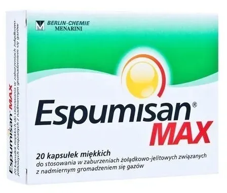 ESPUMISAN MAX Gazy wzdęcia zaburzenia żołądkowo-jelitowe 20 kapsułek