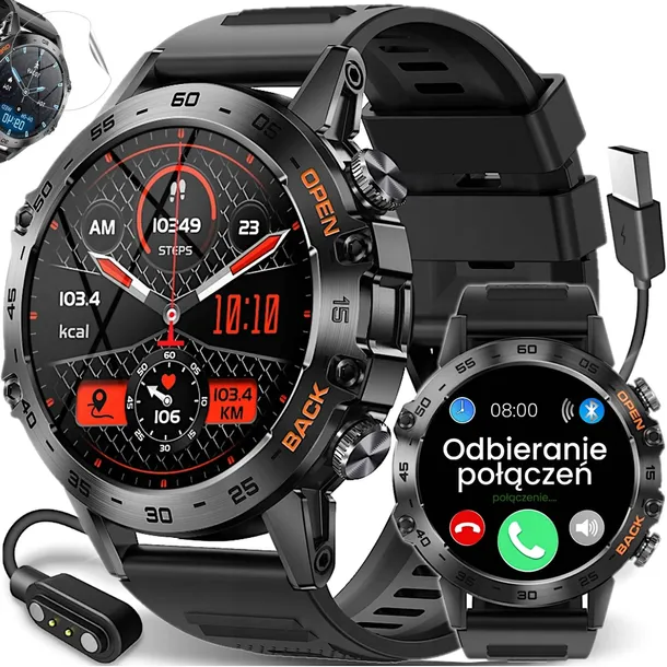Smartwatch Zegarek Męski Rozmowy Polskie Menu Kroki SMS 400 mAh