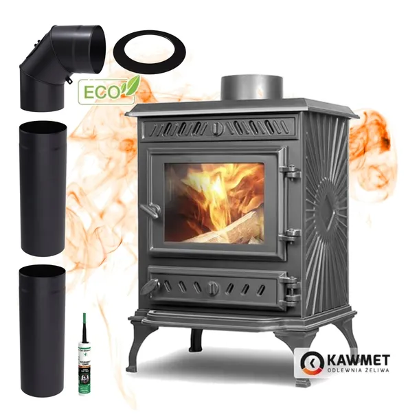 Piec żeliwny wolnostojący KAWMET KOZA P3 (7,4 kW) ECO rury do komina