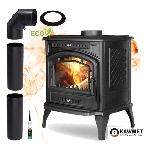 Piec żeliwny wolnostojący KAWMET KOZA z kompletem rur P7 (9,3 kW) ECO
