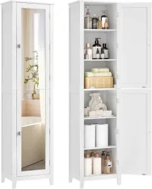 szafka-slupek-do-lazienki-przedpokoju-z-lustrem-waska-biala-regal-z-polkami