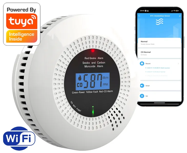 Czujnik Dymu i Czadu 2w1 Detektor Tlenku Węgla CO TUYA WiFi CERTYFIKOWANY