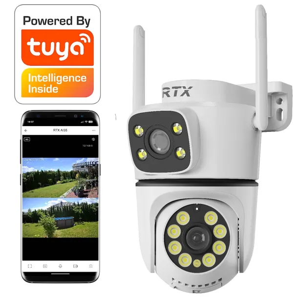 Kamera RTX IP Tuya Zewnętrzna Obrotowa 2-way Audio Zapis SD # 2 OBIEKTYWY