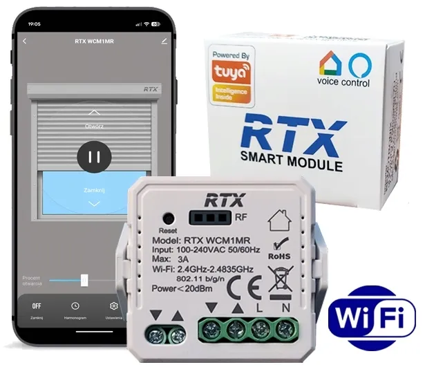 RTX Moduł Sterownik Rolet TUYA WiFi J.POLSKI PROCENTOWY +RF MINI DOPUSZKOWY