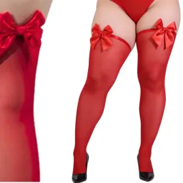 czerwone-ponczochy-plus-size-seksowne-z-kokardkami-samonosne-kostium