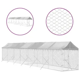 kojec-dla-psa-z-dachem-srebrny-2x14x25m-stal-galwanizowana
