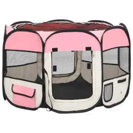 skladany-kojec-dla-psa-z-torba-rozowy-90x90x58-cm