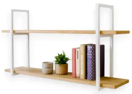 polka-podwojna-debowa-bialy-regal-wiszacy-na-ksiazki-do-salonu-130cm-x-30cm