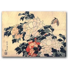 plakat-vintage-piwonie-i-motyl-ukiyo-e-a1