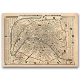 plakat-vintage-stara-mapa-paryza-a1