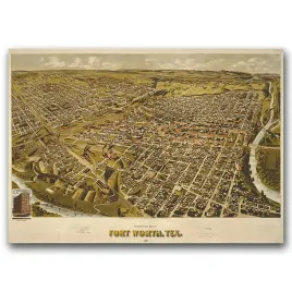 plakat-w-stylu-retro-mapa-fort-worth-teksas-a1