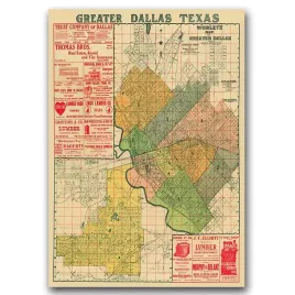 retro-plakat-stara-mapa-dallas-w-teksasie-a1