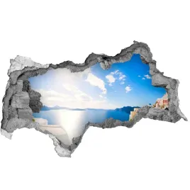 dziura-3d-w-scianie-naklejka-santorini-grecja