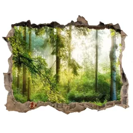 dziura-3d-w-scianie-naklejka-poranne-slonce-las