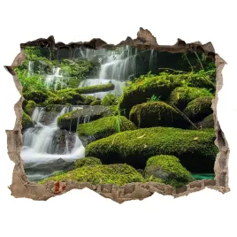 dziura-3d-w-scianie-na-sciane-wodospad-w-lesie