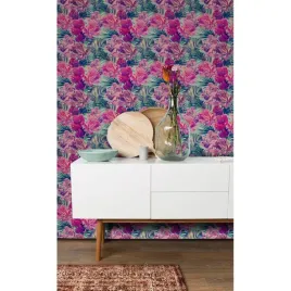 tapeta-scienna-rozowe-egzotyczne-kwiaty-250x104-cm